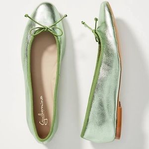 Anthropologie guilhermina green metallic flats new